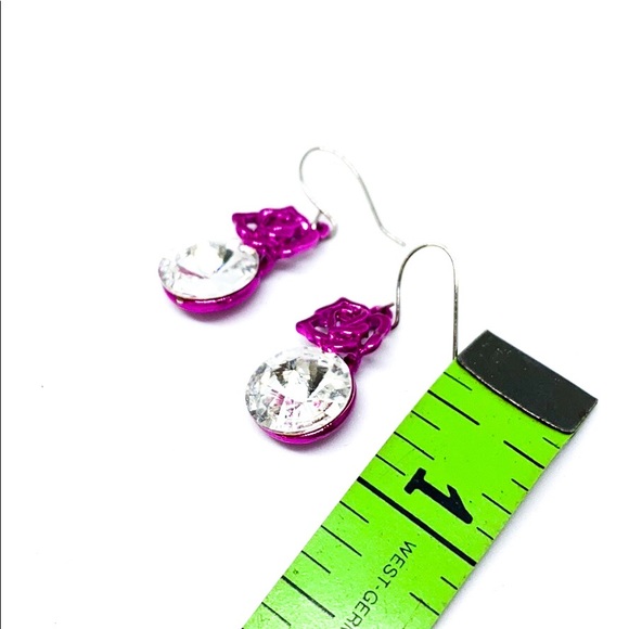 Pink Rose Silver Rhinestone Post Earrings - Picture 3 of 7